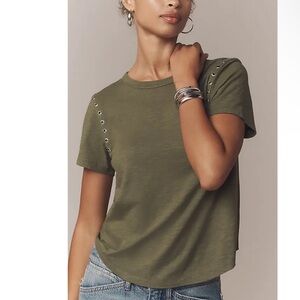 Pilcro Bennie Cotton Slub Crew-Neck Grommet Tee